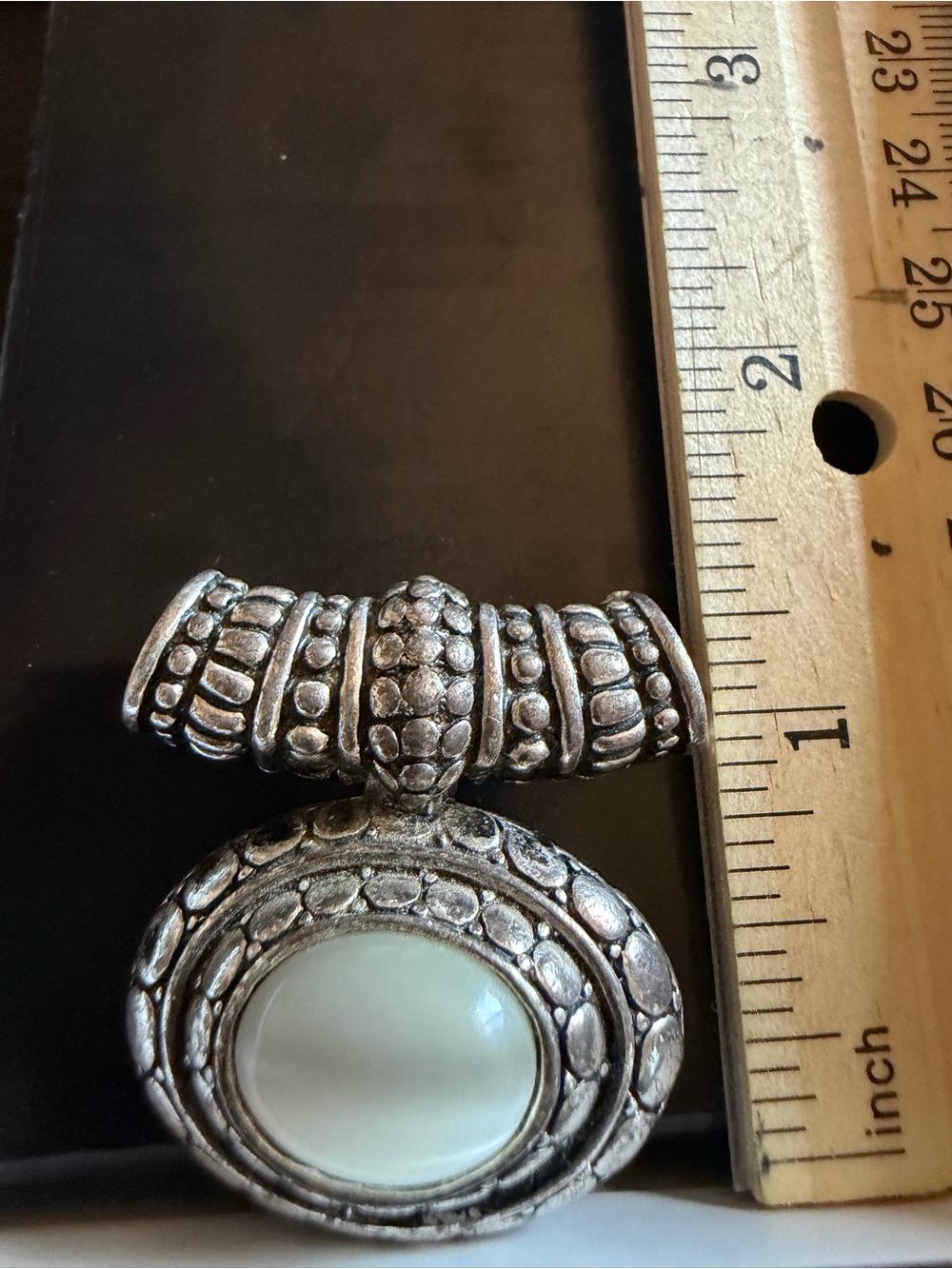 Bohemian Silver-Tone Pendant with White Cabochon